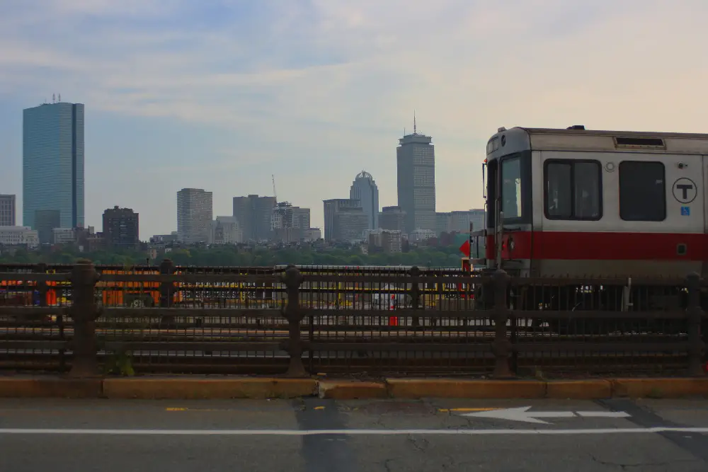 Boston's subway, the "T," crossing Longfellow Bridge