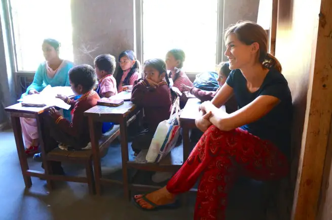 Kat in the classroom in Nepal
