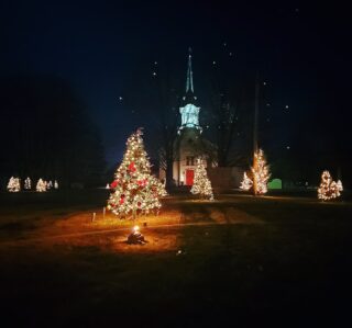 Happy New Year!
Wishing you health and more joy, love, happiness, contentment, and laughter in 2022. 💙
Peace out 2021.

I took this shot in the tiny town of Three Bridges, New Jersey just down the road.
I love their Christmas display...they hung scattered lights high up in the trees to look like stars!
Magical. 🌟